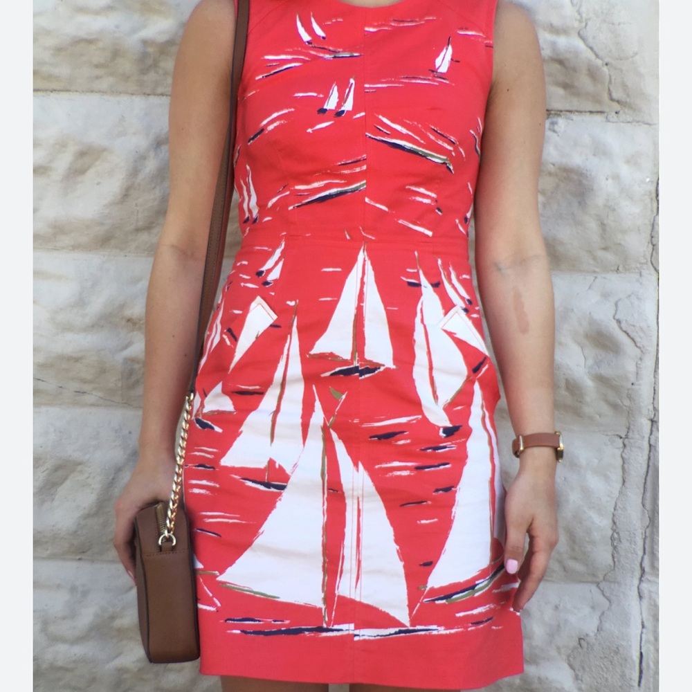 Anthropologie Red and White Sailboat Dress